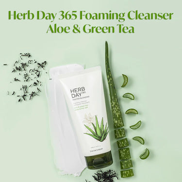 The Face Shop Herb day Cleansing Foam 170 ml | Face wash with aloe and green tea extracts | Face Wash for Dry Skin | Face wash that hydrates skin & maintains PH Level | Korean Skin care Products
